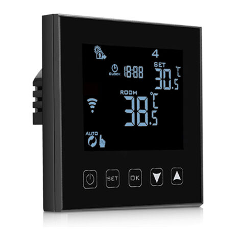 Intelligent Thermostat WiFi Connecté pour Chaudiere gaz/Eau 90-240v,Thermostat de chaudière Programmable Noir