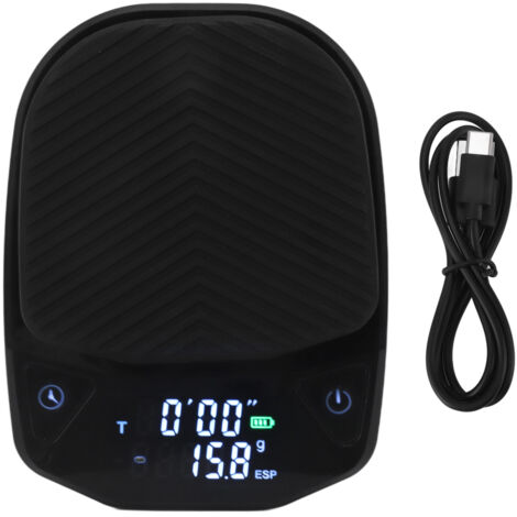 Intelligente elektronische Küchenwaage für Kaffee und Tee mit Timer, 0,1 g Genauigkeit, 450 mAh, Schwarz