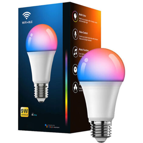 Intelligente LED-Lampe mit WLAN-Funktion, Sprachsteuerung, einstellbarer Farbtemperatur (2700–6500 K), dimmbar, E27-Fassung, 9 W, 100–130 V