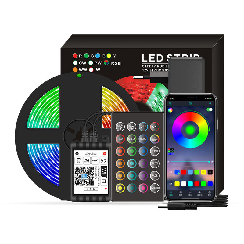 Smart Wifi LED RGB Streifenlichter 16.4ft. 5050 Farbwechsel Lichter mit Stimme & APP & 24 Tasten Fernbedienung Band Lichter Weihnachtsdekoration