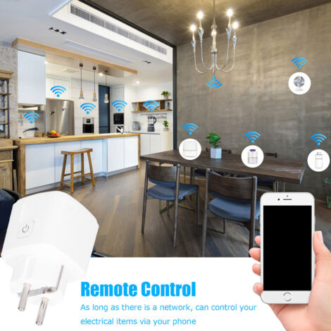 Intelligente WLAN-Steckdose mit Timer – Fernbedienung und Sprachsteuerung über Alexa/Google Assistant – 16 A, ABS+PC, Weiß – Abmessungen: 5 x 5 x 8 cm