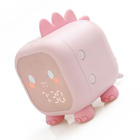Intelligenter Drachenwecker für Kinder mit LED-Licht, Silikon-Cartoon-Design, rosa Nachttischlampe [Nachttischwecker] + Drachenwecker + LED-Licht + Silikon-Cartoon-Wecker + 1 x USB-Kabel
