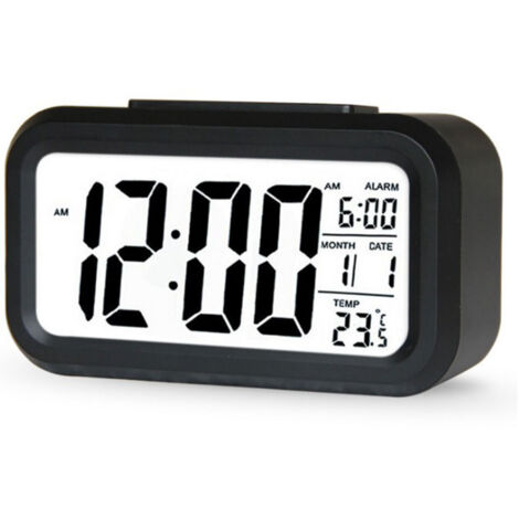 Intelligenter elektronischer Wecker mit wiederaufladbarem Alarm – Helles digitales LED-Display – Innovatives Geschenk für Schüler und Kinder – Schwarz – Batteriebetrieben – Englisches Display