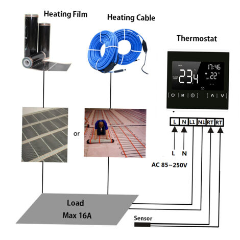 Intelligenter LCD-Touchscreen-Thermostat für programmierbare elektrische Fußbodenheizungssysteme im Haus. Temperaturregler für Wechselstrom 85–250 V.