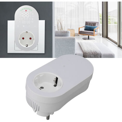 Intelligenter WLAN-Steckdosenthermostat 16 A mit automatischer Temperaturregelung, Smart-PC-Thermostatstecker, weißes ABS, Abmessungen 62 x 120 mm, Smart-Home-Zubehör