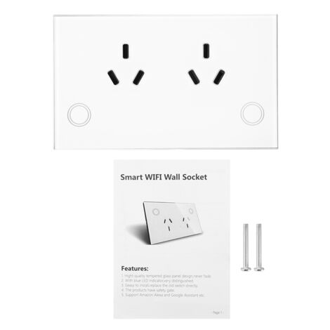 Intelligenter WLAN-Stecker aus gehärtetem Glas mit australischem Stecker, kompatibel mit 100–240 V – Weiß