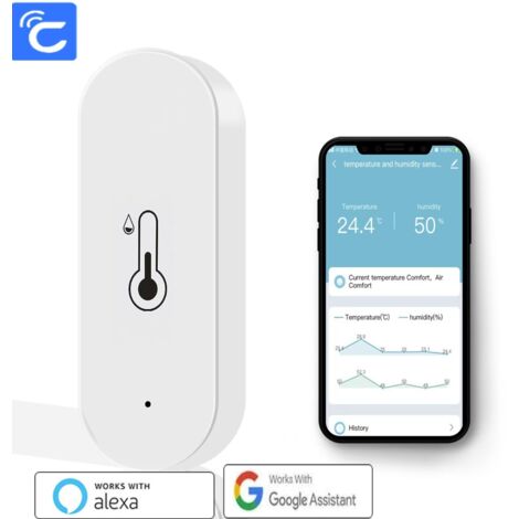 Intelligenter WLAN-Temperatur- und Feuchtigkeitssensor – Vernetztes Hygrometer mit App-Steuerung, Fernbenachrichtigungen, hohe Genauigkeit, kompatibel mit Alexa und Google Assistant, kein Hub erforder