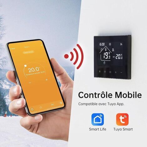 Intelligenter WLAN-Thermostat für Gasheizungen, Raumthermostate, programmierbarer Smart-Thermostat, Tuya Smart-Thermostat kompatibel mit FOREHILL Google Assistant 3A, Schwarz
