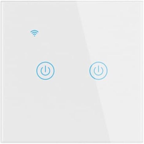 Intelligenter WLAN-Wandschalter, Glas-Touchpanel, kompatibel mit Alexa und Google Assistant, kein Neutralleiter erforderlich, Dual-Mode EU 10A (2-fach)