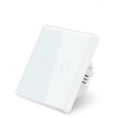 Intelligenter WLAN-Wandschalter, Glas-Touchpanel, kompatibel mit Alexa und Google Assistant, kein Neutralleiter erforderlich und doppelter Neutralleiter erforderlich, EU 10A (3-fach) Modus