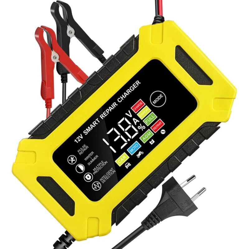 Image of Intelligentes 12V/6A-Batterieladegerät für Autos und Motorräder mit LCD-Bildschirm