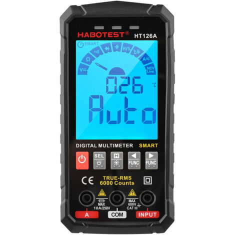 Intelligentes digitales Multimeter, 6000 Zählimpulse, True RMS, LCD-Hintergrundbeleuchtung, elektrischer Tester, Voltmeter, Amperemeter, Temperaturmessung, multifunktional, Wechsel- und Gleichspannung