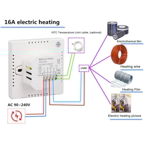 ZOTERNEN Intelligentes Heimthermostat, Touchscreen, programmierbare Temperaturregelung, IP20-Schutz, automatischer/manueller Modus, 16A digitale elektrische Fußbodenheizung.