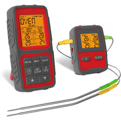 Intelligentes Kochthermometer mit 2 oder 4 digitalen Sonden, kabelloser Bluetooth-Verbindung, für Grillgeräte im Freien, hohe Genauigkeit ±1 °C, Alarm-/Timerfunktion, magnetische und Hängehalterung