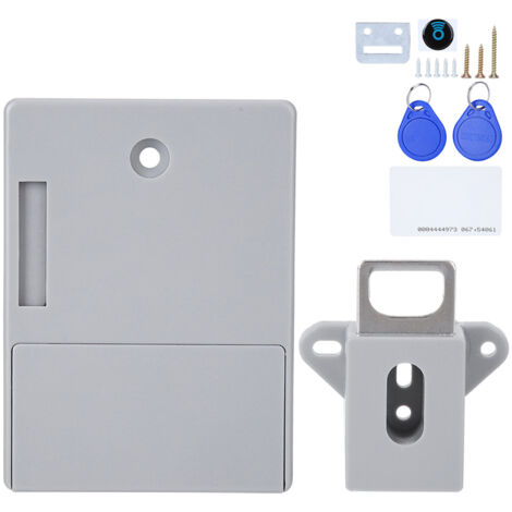 Intelligentes Schloss ohne Bohren für Kleiderschrank und Ankleidezimmer, Öffnung per 125-kHz-RFID-Karte, graue Farbe, ideal für Sauna und Abstellraum.