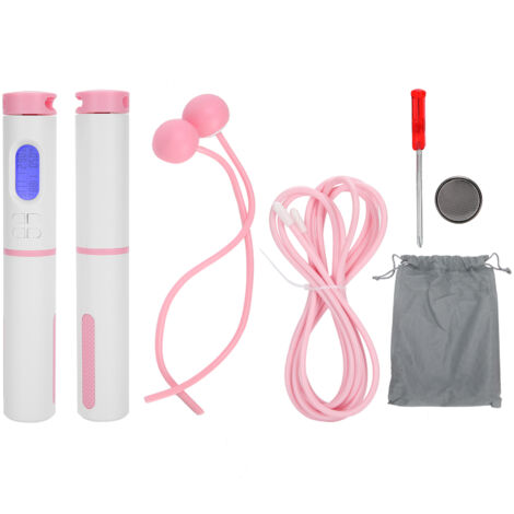 Intelligentes Springseil mit Zähler und Timer, kabellos - Fitnessgerät (rosa und weiße Griffe, Stahlseil, 2 Bälle)