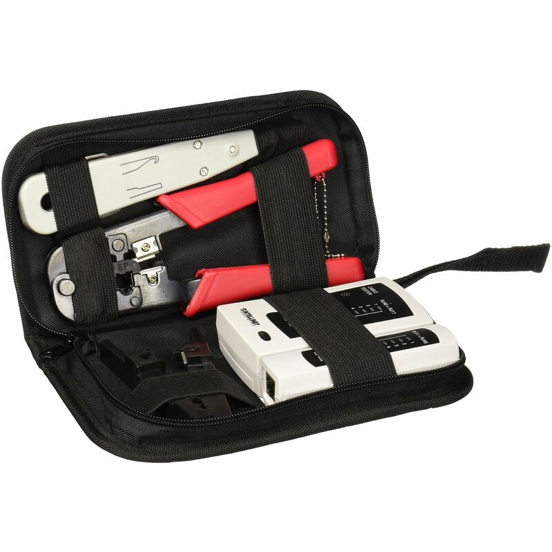 Image of 4-Piece Network Tool Kit 4 Tool Network Kit Composed of lan Tester lsa punch down tool Crimping Tool and Cut and Stripping tool - Intellinet