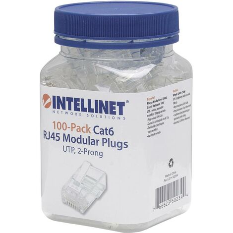 Intellinet 502344 Confezione da 100 Intellilnet Cat6 connettore modulare RJ45 UTP cavo contatto a 2 punti per cavo spin
