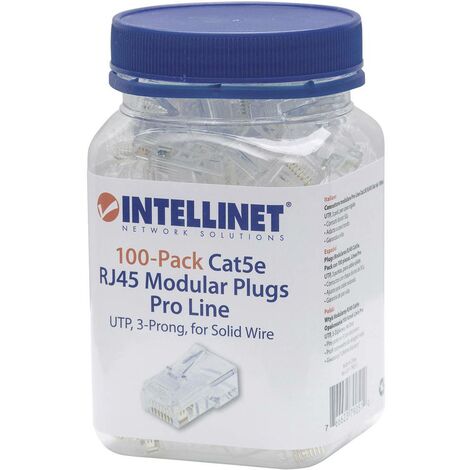 Intellinet 790512 Pack de 100 connecteurs modulaires RJ45 Intellinet Cat5e Pro Line UTP 3 points pour fil massif 100 fi