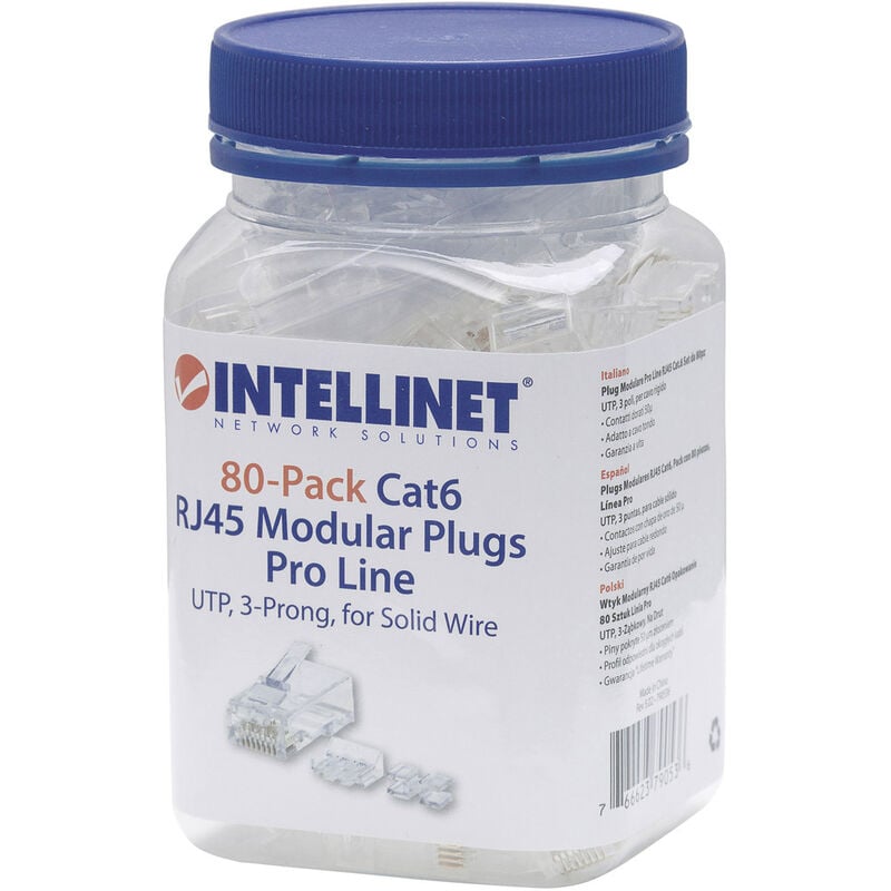 Intellinet - 80er-Pack Cat6 RJ45-Modularstecker Pro Line utp 3-Punkt-Aderkontaktierung für