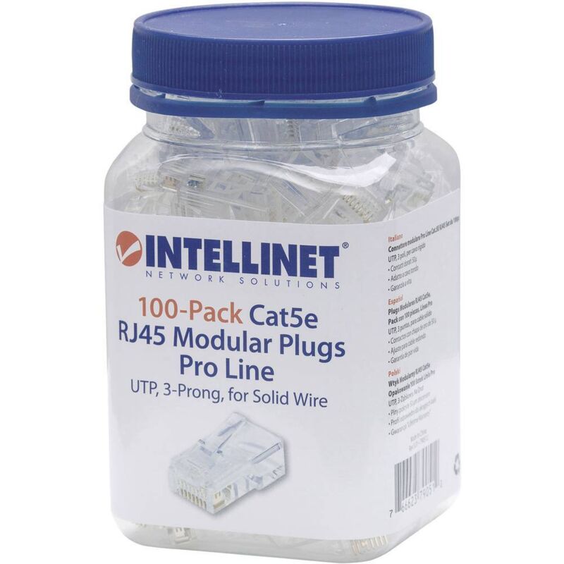 Pack de 100 connecteurs modulaires RJ45 Cat5e Pro Line utp 3 points pour fil massif 100 fiches mâ - Intellinet