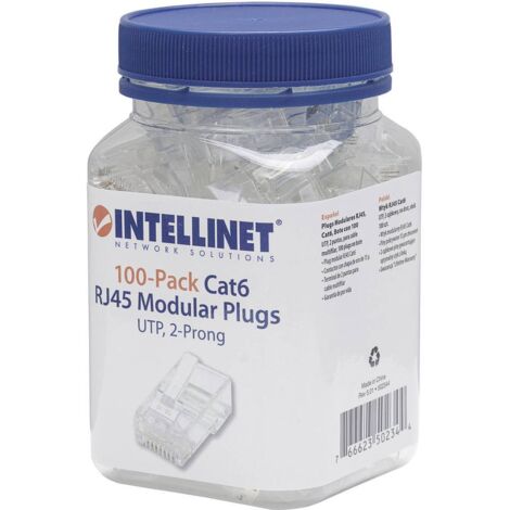 TECHLY Intellinet Pack de 100 modules RJ45 catégorie 6 Intellilnet, fiche modulaire UTP, 2 points, pour câble 100 fiches mâles