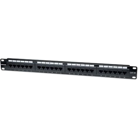 INTELLINET Pannello patch UTP 24 posti RJ45 cat. 5E Nero