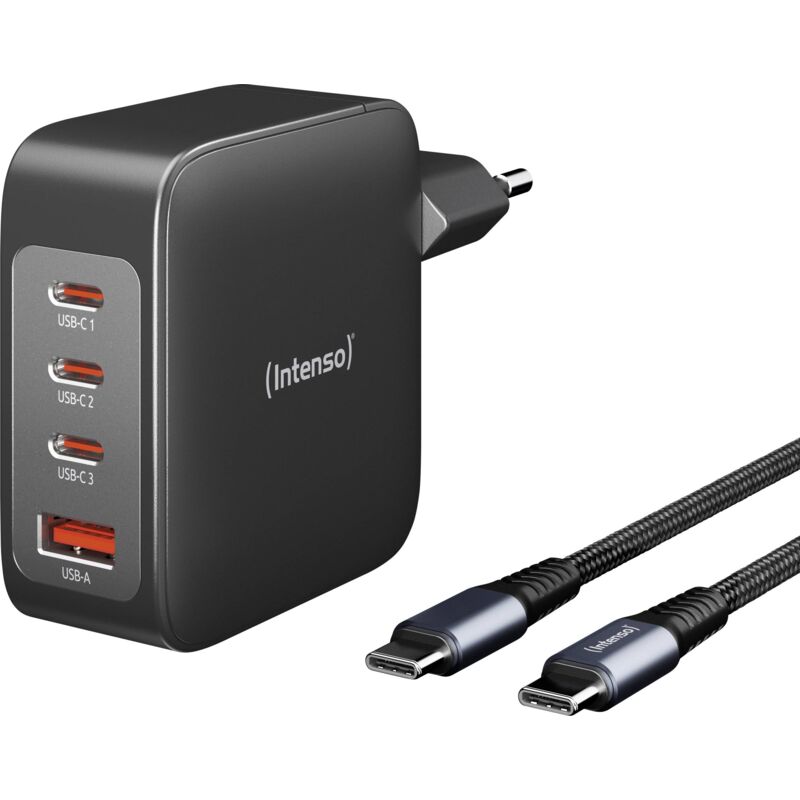 Intenso W140A3C + C520C black Chargeur USB 140 W 3x USB-C®, 1x USB-A QC 4+, USB PD 3.1, PPS intérieure GaN, USB Power Delivery (USB-PD) Y156853