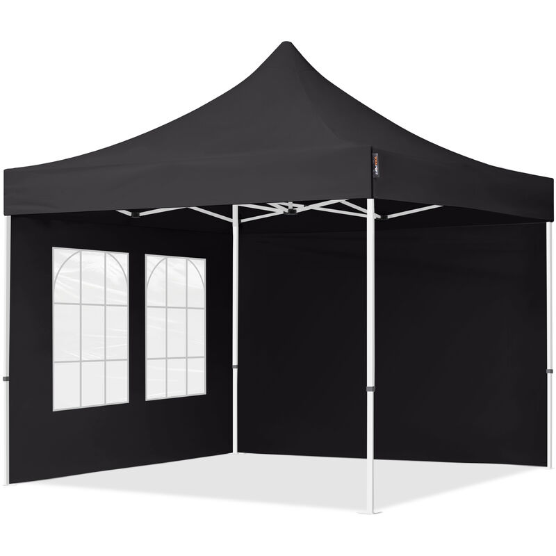 Intent24 - 3x3 m Tente pliante - Acier, côtés avec fenêtres, noir - noir