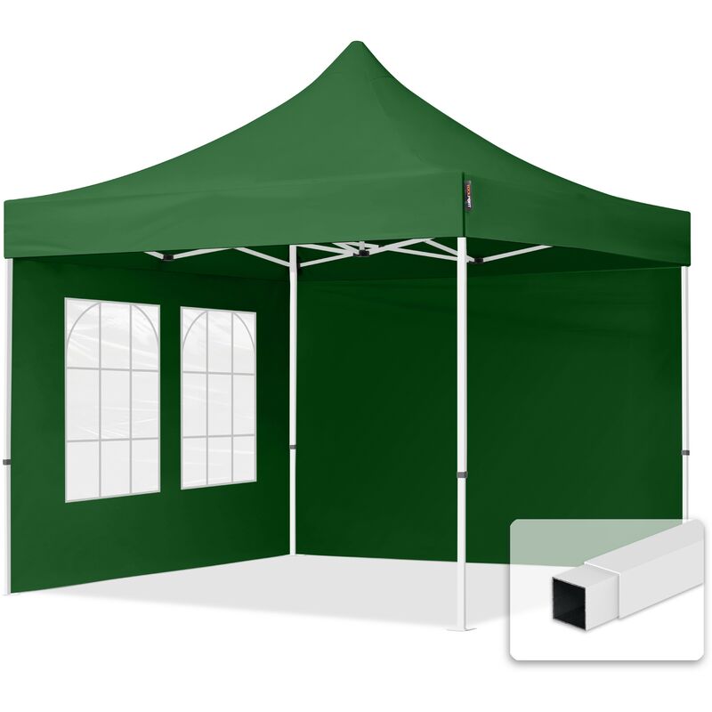 3x3 m Tente pliante - Acier, côtés avec fenêtres, vert foncé - vert - Intent24