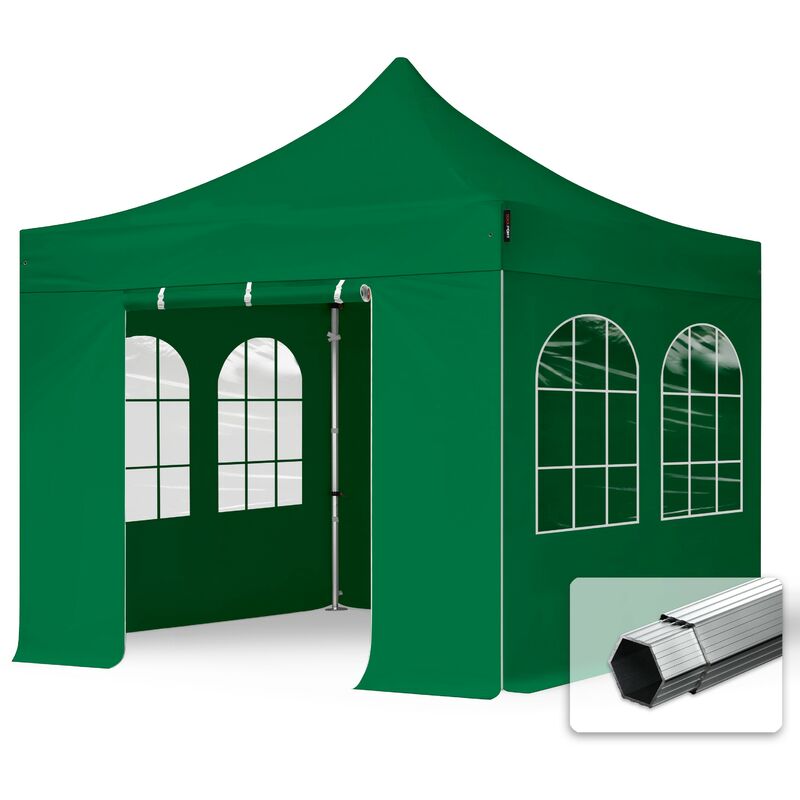 3x3 m Tente pliante - Alu, côtés avec fenêtres, vert foncé - vert - Intent24