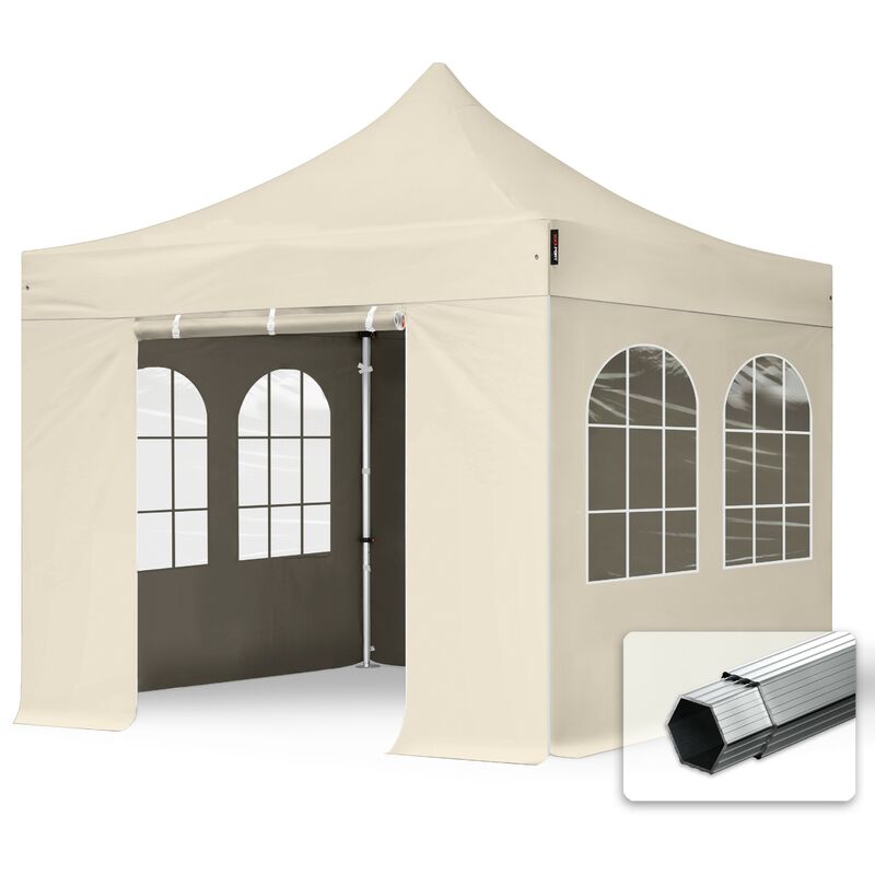 3x3 m Tente pliante - Alu, côtés avec fenêtres, crême - crème - Intent24