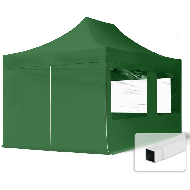 Intent24 - 3x4,5 m Tente pliante - Acier, côté panoramique, vert foncé - vert