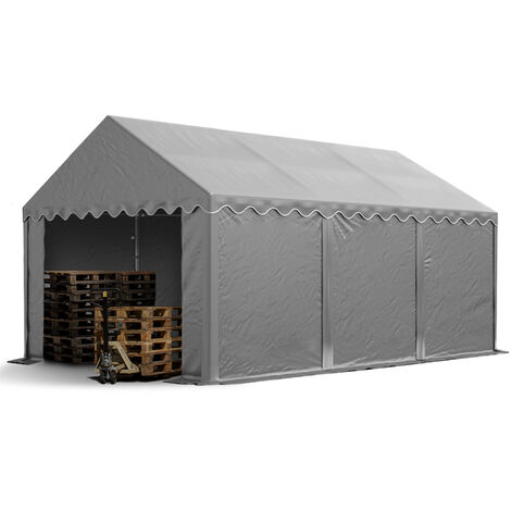 INTENT24 Abri / Tente de stockage ECONOMY - 4 x 6 m en gris - toile PVC env. 500g/m² imperméable / protection contre les rayons UV (80+) / structure robuste en acier galvanisé - Gris