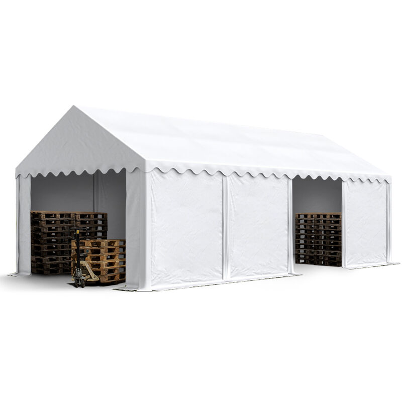Intent24 - Tente de stockage 4x8 m abri bâche pvc 700 n imperméable blanc - blanc