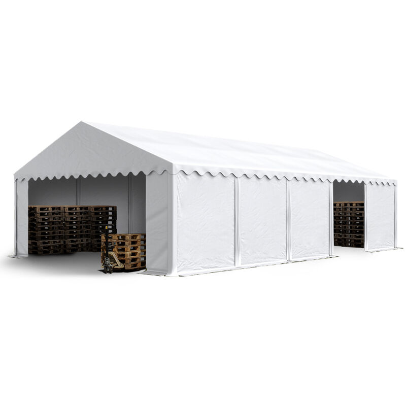 Intent24 - Tente de stockage 5x10 m abri bâche pvc 700 n imperméable blanc - blanc