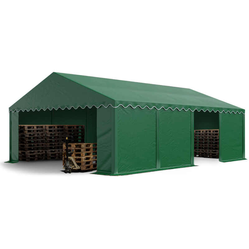 Tente de stockage 5x8 m abri bâche pvc 700 n imperméable vert foncé - vert - Intent24