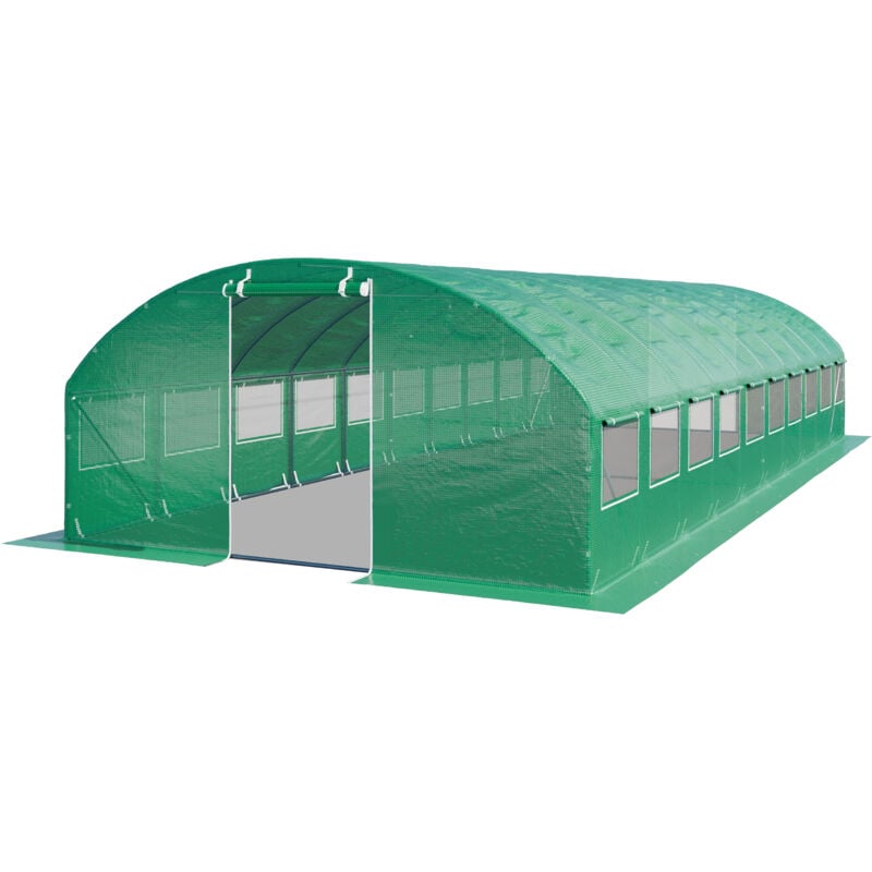 Serre de Jardin Serre Tunnel Plastique Robuste 4x10m - Bâche pe 180g/m² vert transparent - Toolport