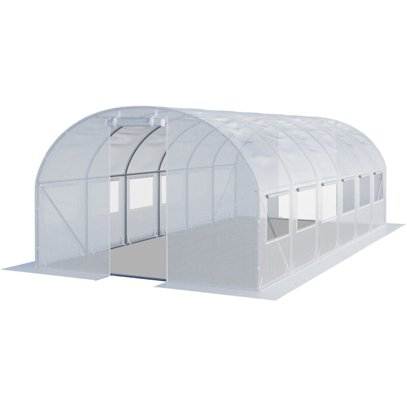 Serre de Jardin Serre Tunnel Plastique Robuste 4x6m - Bâche pe 180g/m² blanc transparent - blanc - Intent24