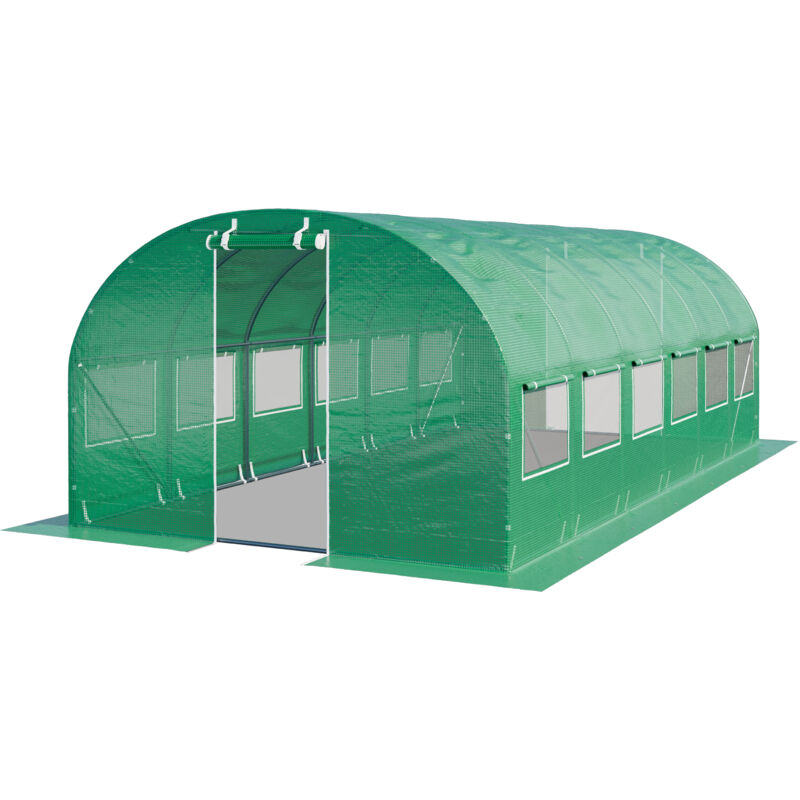 Serre de Jardin Serre Tunnel Plastique Robuste 4x6m - Bâche pe 180g/m² vert transparent - Toolport