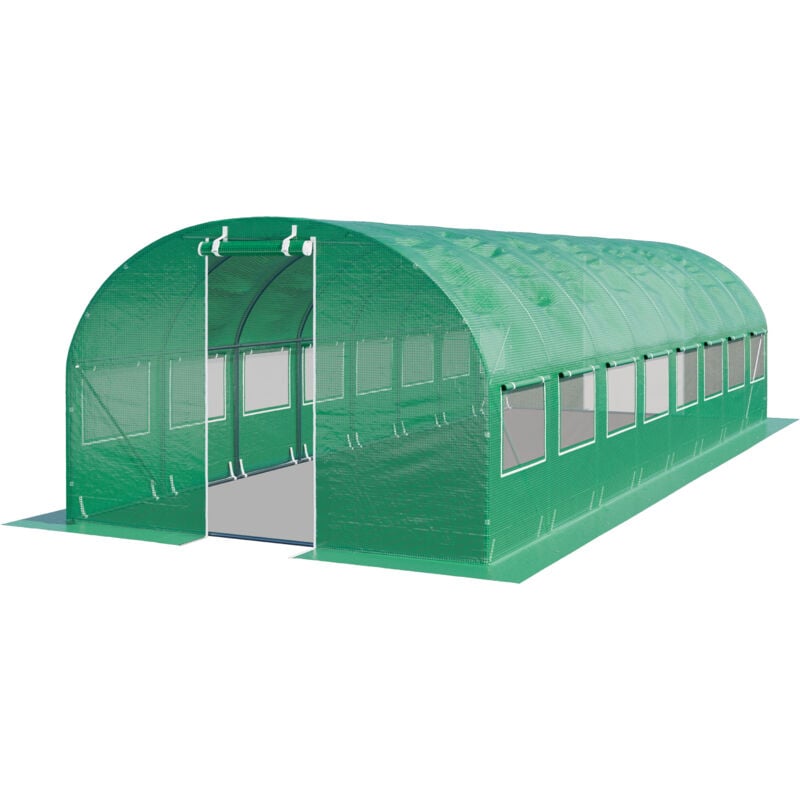 Toolport - Serre de Jardin Serre Tunnel Plastique Robuste 4x8m - Bâche pe 180g/m² vert transparent