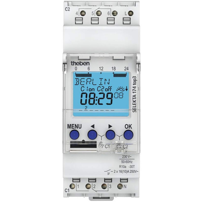 1740130 selekta 174 top3 - Horloge astronomique - 2 canaux - 56 emplacements mémoire - Réinitialisable - Theben