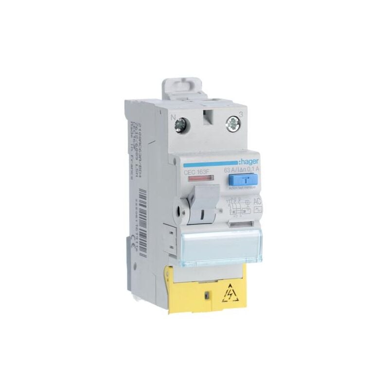 Interrupteur différentiel 1P+N 63A 100mA type ac à bornes décalées Hager CEC163F