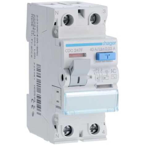 Inter dif 2P 40A 30mA AC 60Hz - INTER DIFF BIPOLAIR HAGER CDC247F