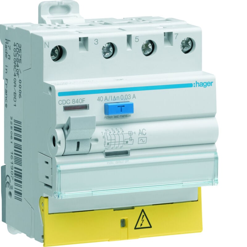 Hager - Interrupteur différentiel 3P+N 25A 300mA type ac à bornes décalées CFC825F