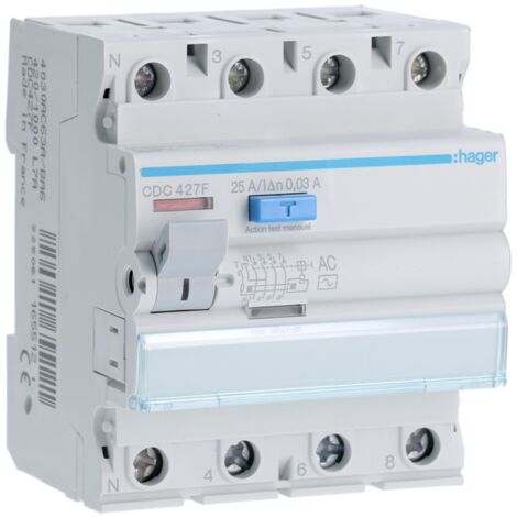 Inter dif 4P 25A 30mA AC 60Hz - INTER. DIFF. TETRA. HAGER CDC427F