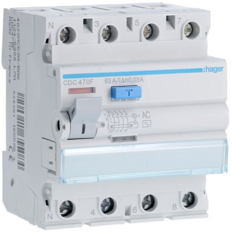 Inter dif 4P 63A 30mA AC 60Hz - INTER. DIFF. TETRA. HAGER CDC470F