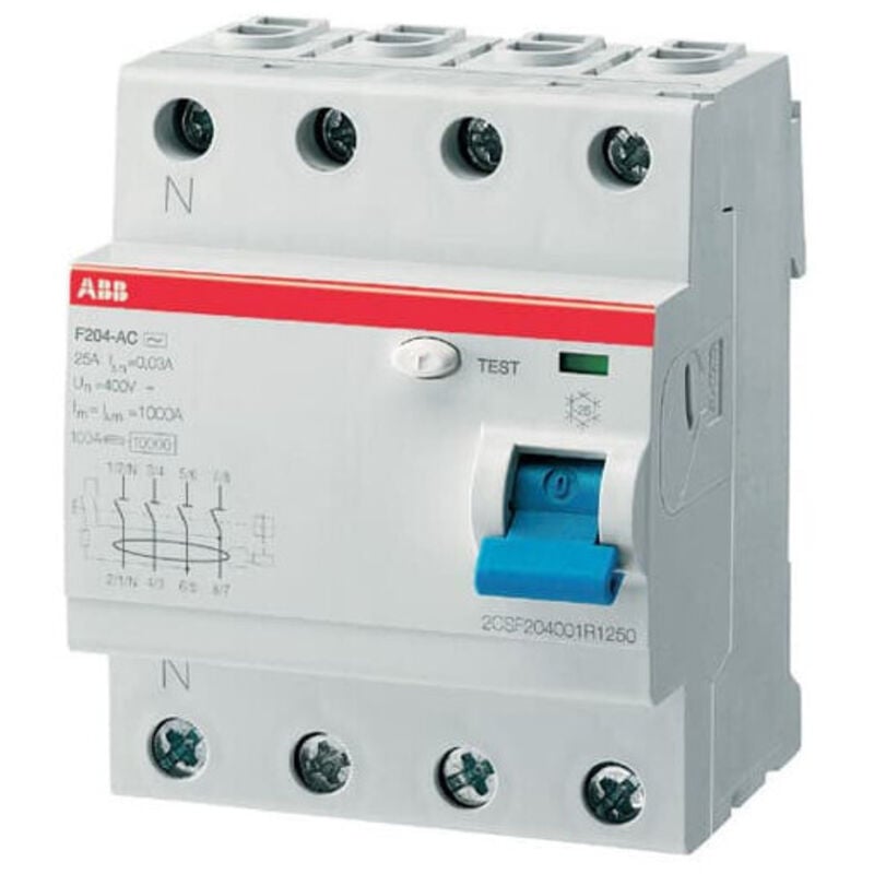 Disjoncteur différentiel ABB FH200, 4 Pôles, 25A, 300mA, Type ac ( Prix pour 1 )