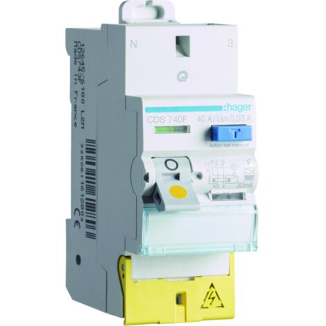 Inter diff 2P 40A 30mA type F Bornes décalées SanVis - HAGER CDS740F