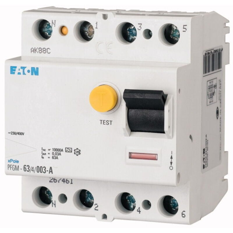 Interrupteur différentiel Eaton Eaton Moeller, 4 Pôles, 63A, 300mA, Type A ( Prix pour 1 )